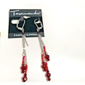 TARAMANDA LONG DANGLE EARRINGS Silvertone Chain
